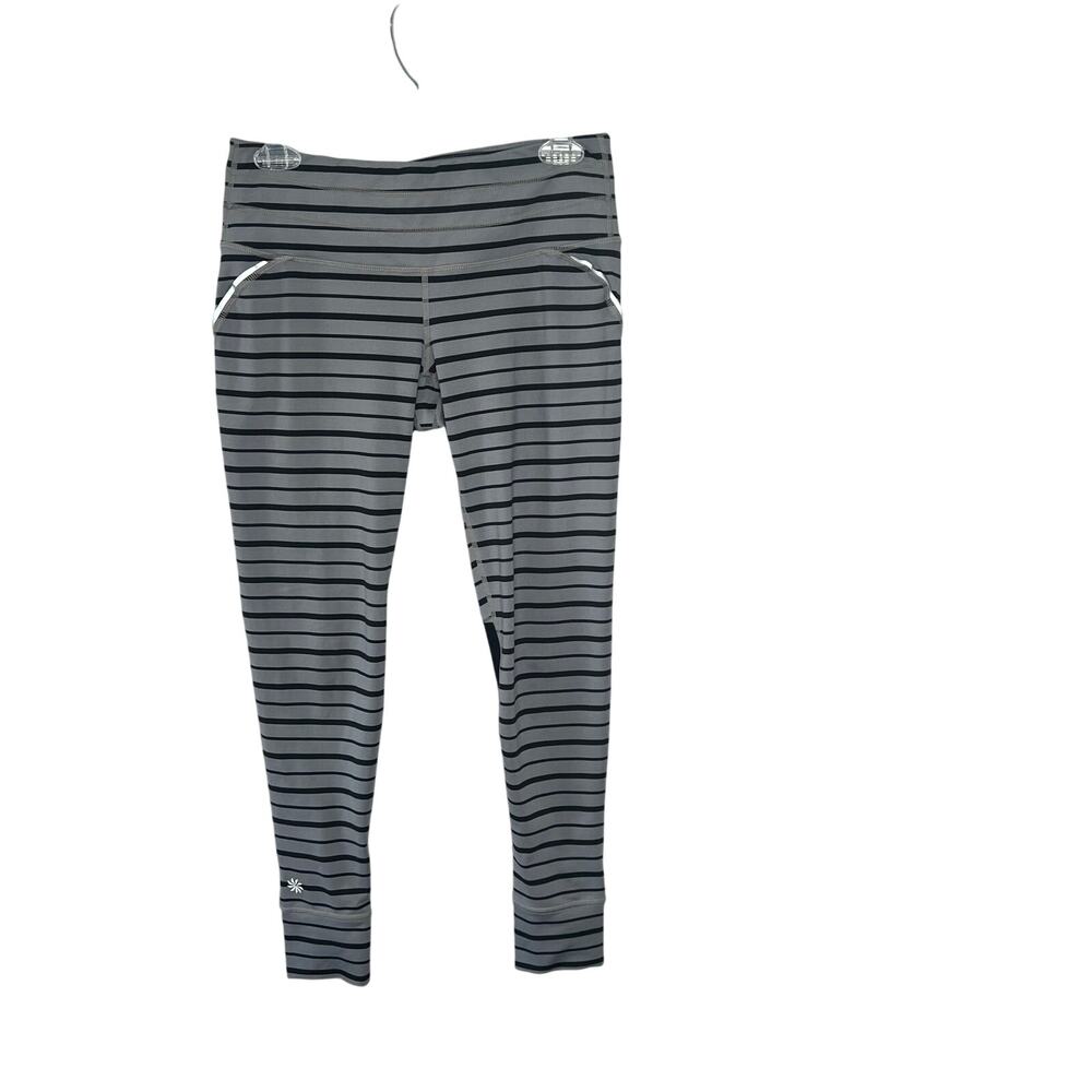Athleta Relay Striped Gray Black Leggings Tights Size Small